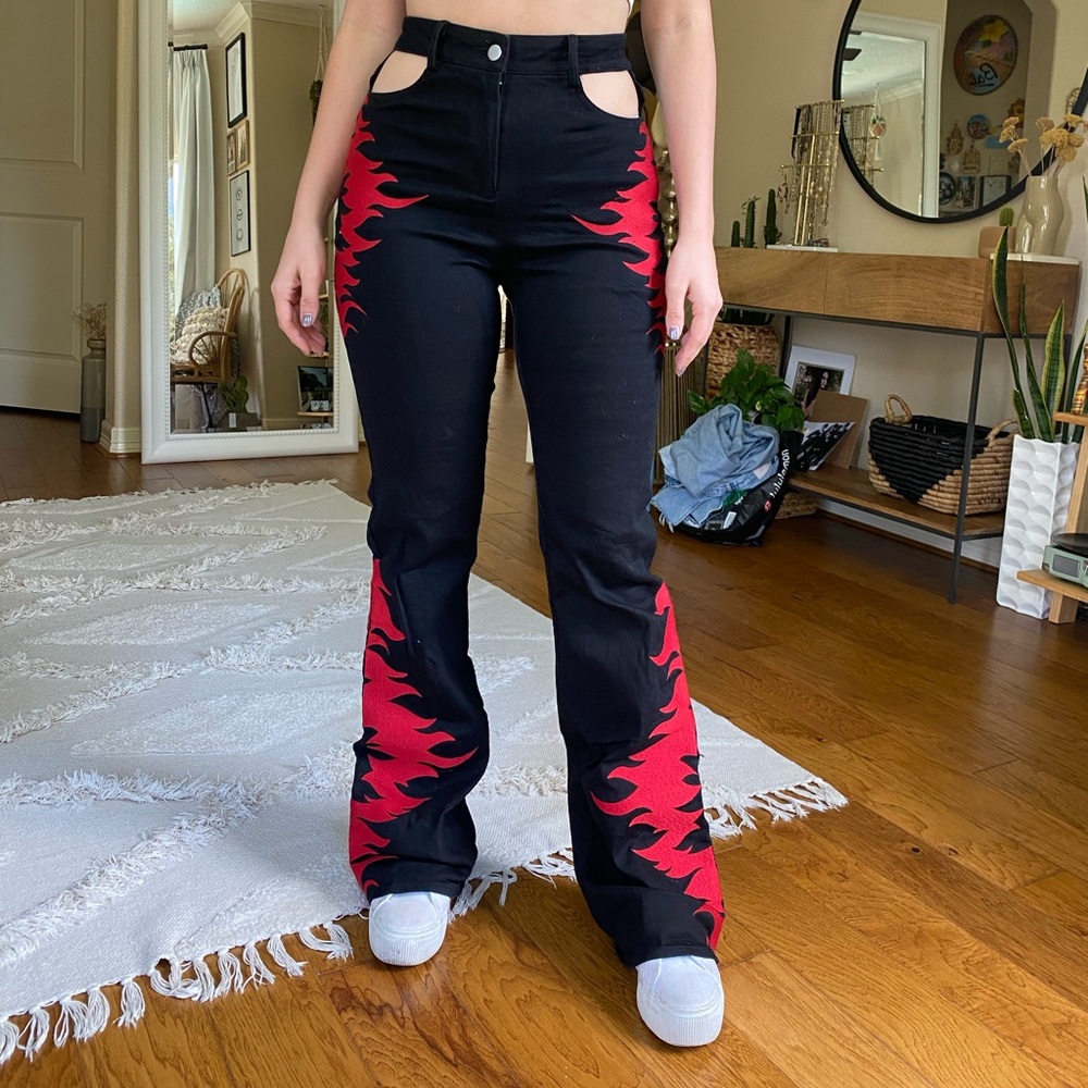 I.AM.GIA red fire flare black jeans